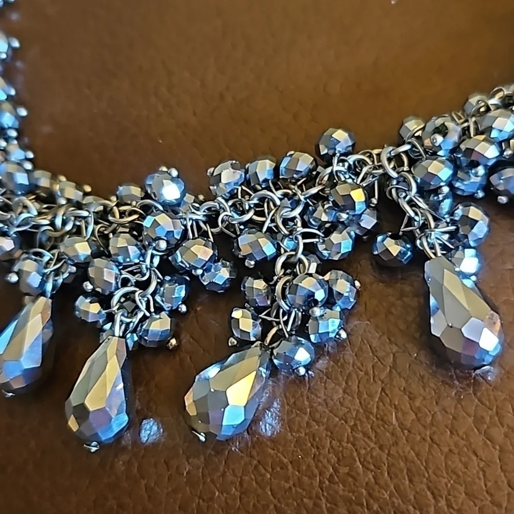 VTG Silver Mirror Crystal Cluster Bead Chainmaille Formal Castlecore Necklace